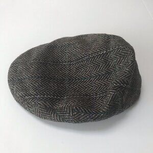 Brooks Brothers Hat Cap Tweed Men Large Herringbone Flat Brown Wool Italy Cabbie